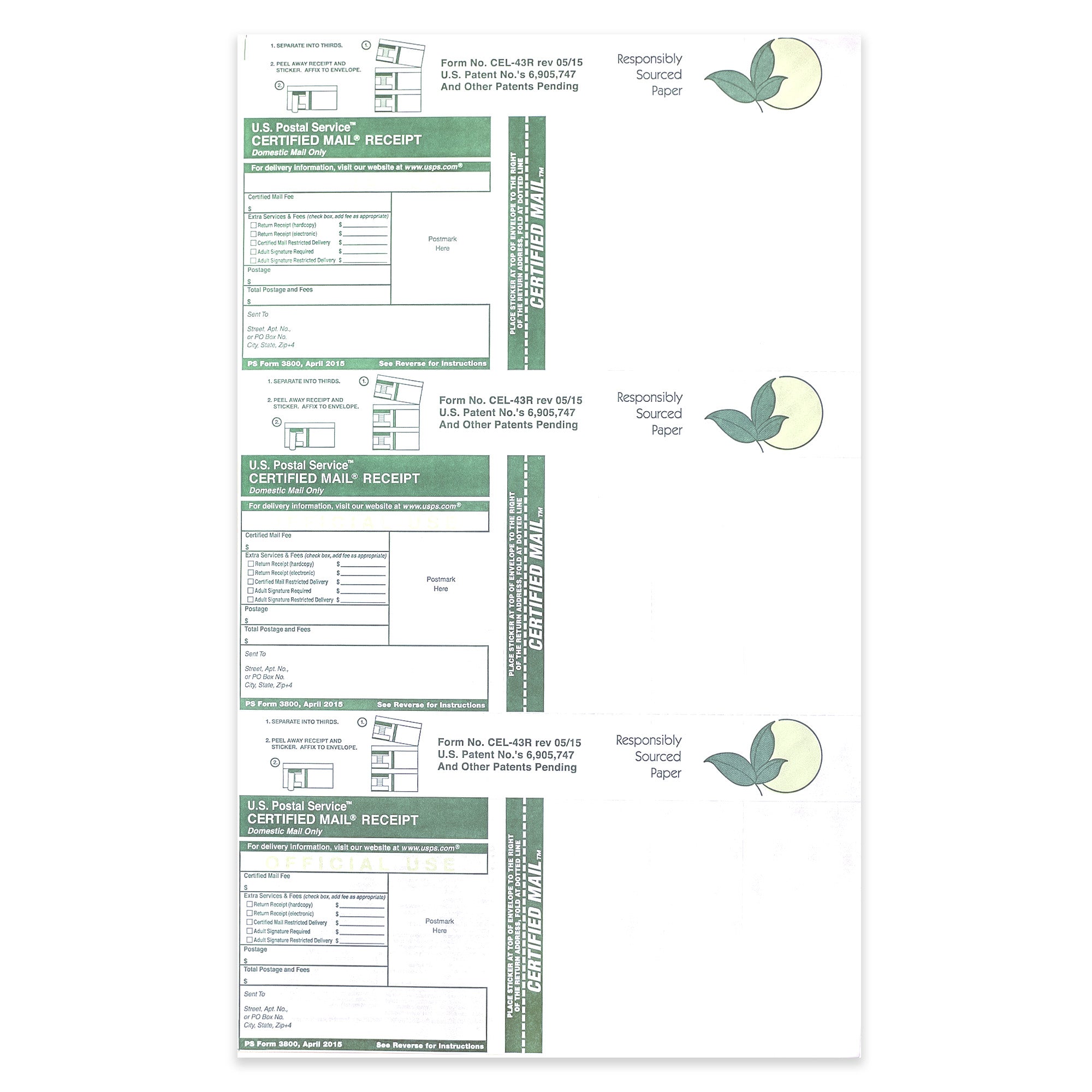 USPS Form CEL-43 (set of 300 forms)