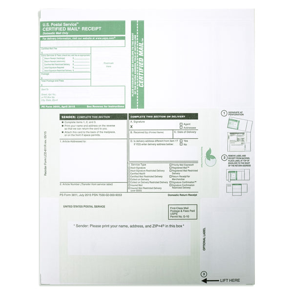 Form LCD-811 (USPS 3800), set of 100 sheets